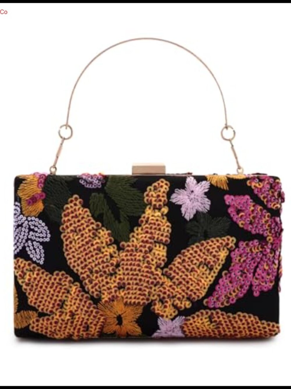 Beaded Floral Embroidered Sequin Clutch Evening Bag with Chain Strap